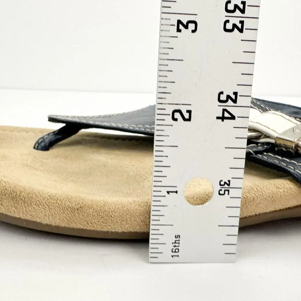St. John Bay Zandora Blue‎ Nautical Faux Leather Wedge Tong Sandals 12M Comfort